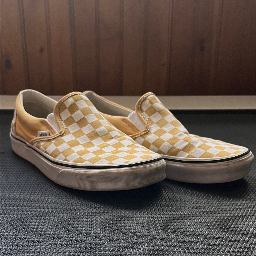 Vans Mustard Checkered Slip-On Shoes